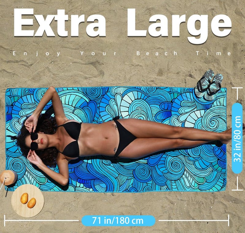 Widdonen Microfiber Thin Lightweight Flat Beach Towel Sand Free Quick Dry Absorbent Compact Towels for Swimming Pool Camping Beach Accessories Large Easy Pack Travel Things for Vacation Essentials Adult Gift - Image 2